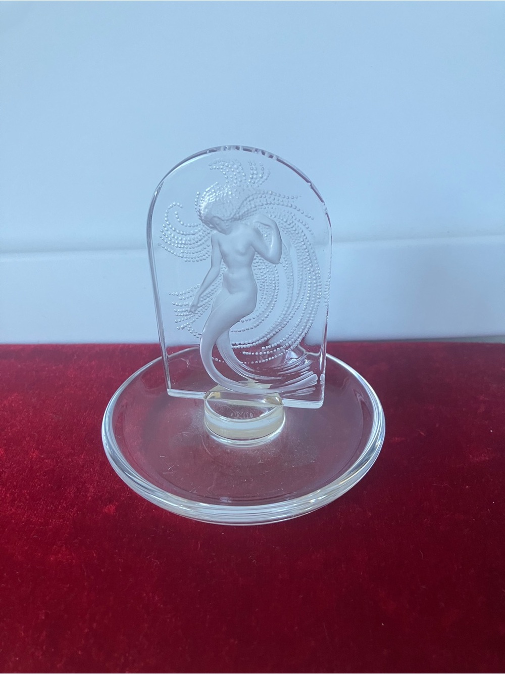 Lalique Naiade Water Nymph Nude Pin Ring Round Dish French Clear Glass Approx 4”